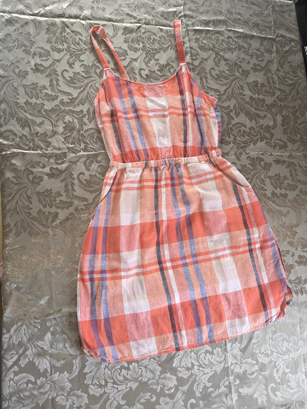 Old Navy Linen Blend Plaid Mini Dress With Pockets